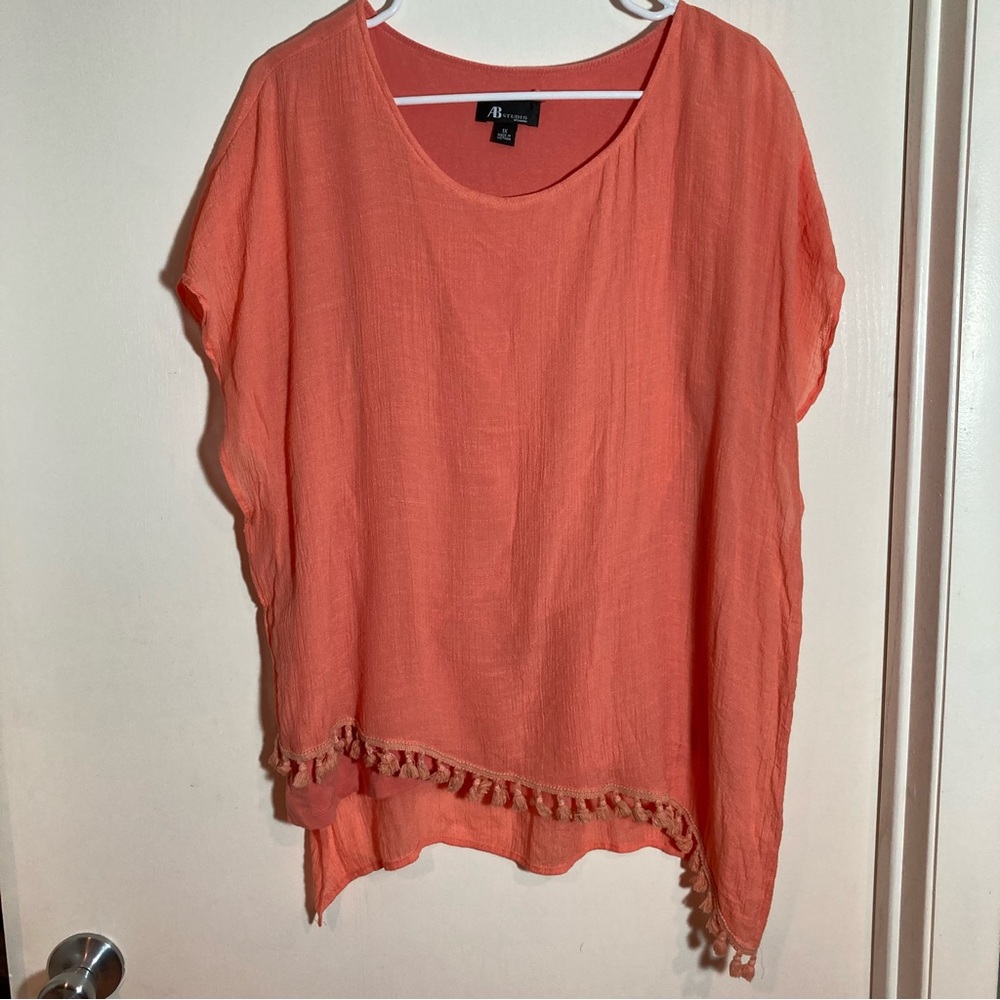 AB Studio‎ peach fringe top 1X